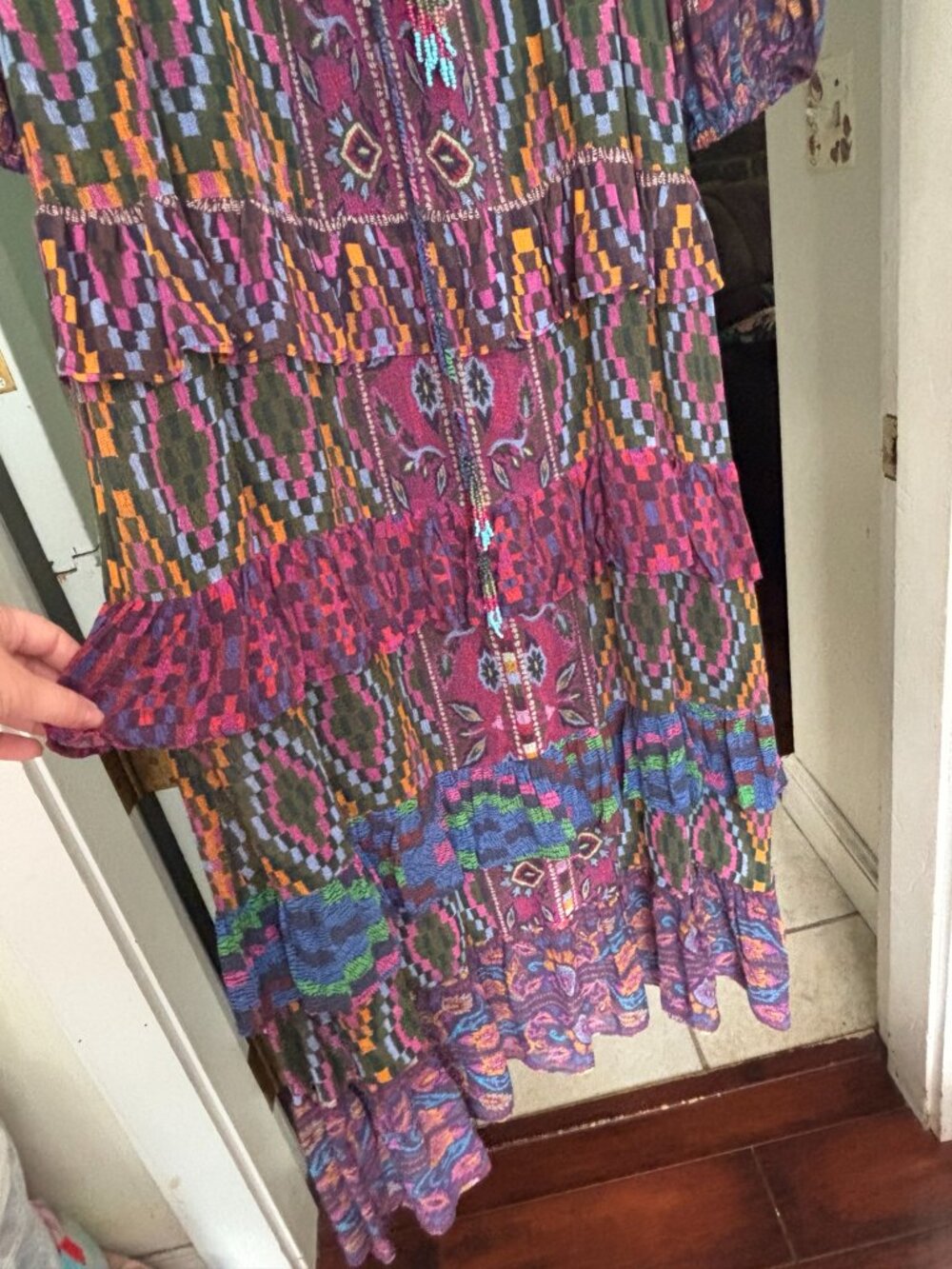 Farm Rio Mixed Print Ruffle Tiered Maxi Dress Size M - Picture 4 of 6